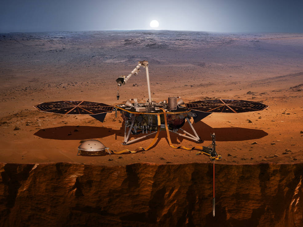 An artist's rendition of the InSight lander operating on Mars surface<br />Credits: NASA GSFC