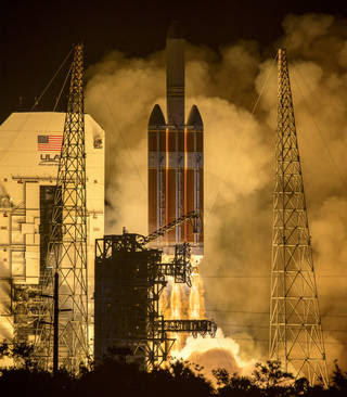 The United Launch Alliance Delta IV Heavy rocket launches NASA's Parker Solar Probe to touch the Sun, Sunday, Aug. 12, 2018, from Launch Complex 37 at Cape Canaveral Air Force Station, Florida. Parker Solar Probe is humanity’s first-ever mission into a part of the Sun’s atmosphere called the corona. Here it will directly explore solar processes that are key to understanding and forecasting space weather events that can impact life on Earth.<br /><br />Credits: NASA/Bill Ingalls