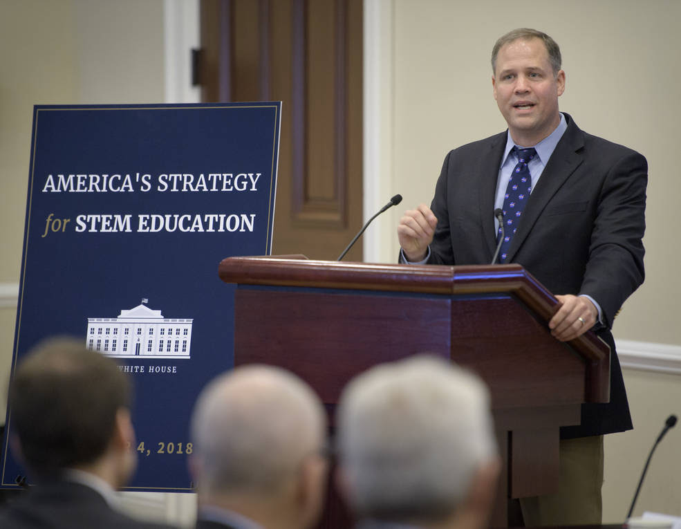 NASA Administrator Jim Bridenstine, co-chair for the Committee on STEM Education, speaks about NASA's commitments to the White House-led strategic plan that focuses on strengthening education in STEM.<br />Credits: NASA