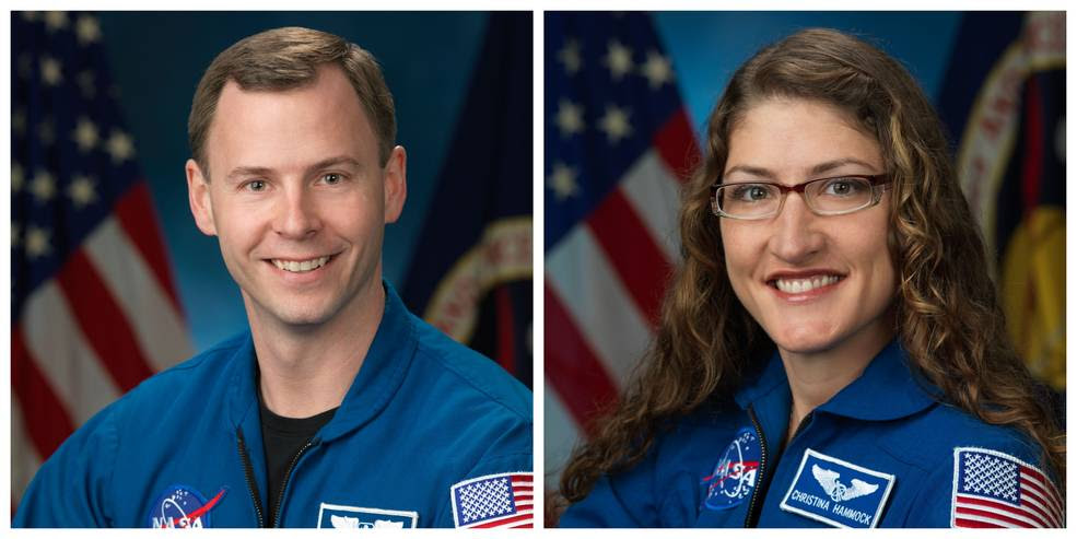 NASA astronauts Nick Hague (left) and Christina Hammock Koch (right) will participate in a news conference about their upcoming mission to the International Space Station. Hague, Koch and Alexey Ovchinin of the Russian space agency Roscosmos are scheduled to launch Feb. 28, 2019, from the Baikonour Cosmodrome in Kazakhstan for a mission to the International Space Station as members of Expeditions 59 and 60.<br />Credits: NASA