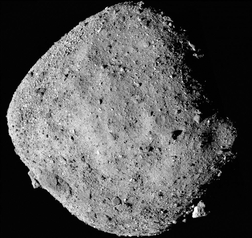 This mosaic image of asteroid Bennu is composed of 12 PolyCam images collected on Dec. 2 by the OSIRIS-REx spacecraft from a range of 15 miles (24 km).<br />Credits: NASA/Goddard/University of Arizona