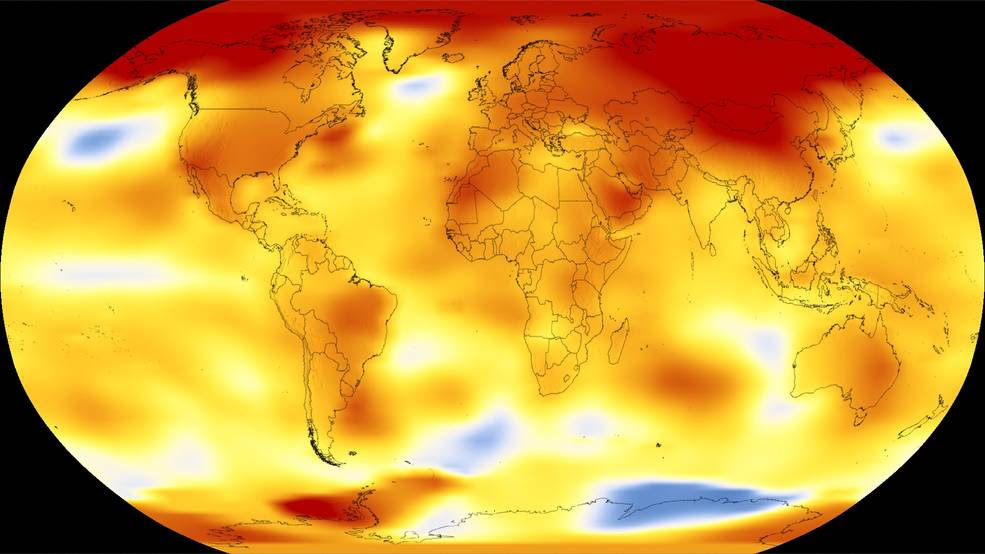 Shown here are 2017 global temperature data: higher than normal temperatures are shown in red, lower than normal temps in blue<br />NASA and NOAA are two keepers of the world's temperature data and independently produce a record of Earth's surface temperatures and changes. Shown here are 2017 global temperature data: higher than normal temperatures are shown in red, lower than normal temperatures are shown in blue.<br />Credits: NASA's Scientific Visualization Studio