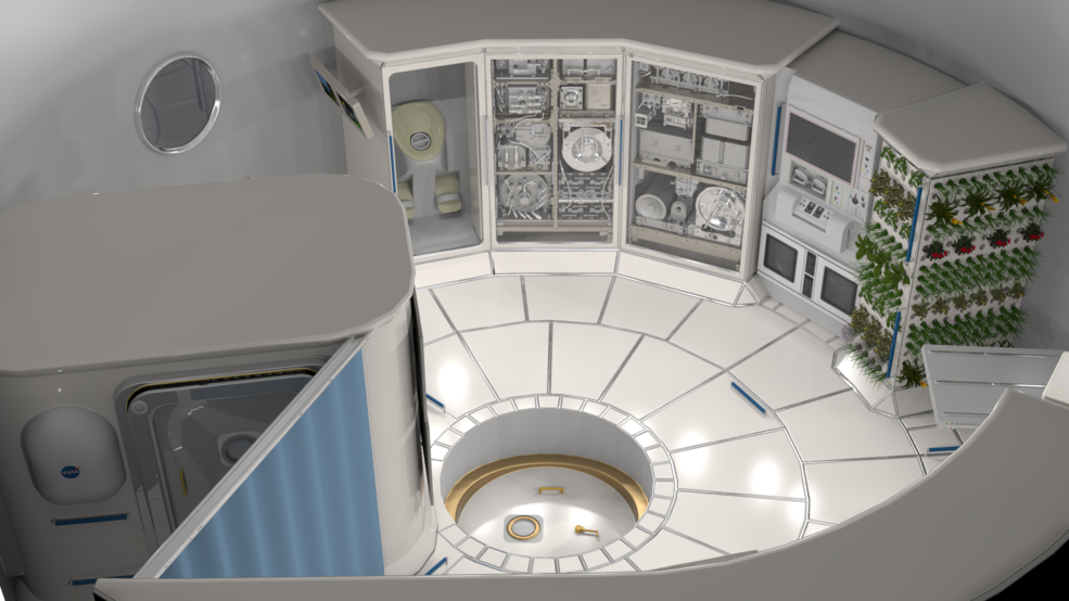 Illustration of the interior of a deep space habitat<br />Credits: NASA