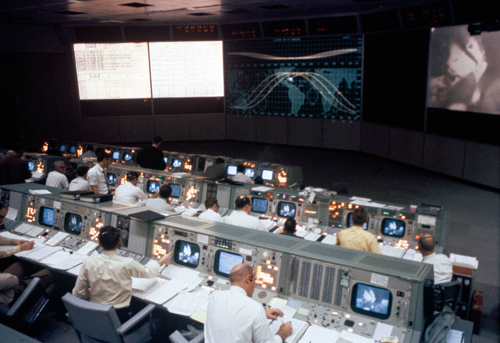 Mission Operations Control Room in the Apollo Mission Control Center at NASA’s Johnson Space Center in Houston<br />Credits: NASA