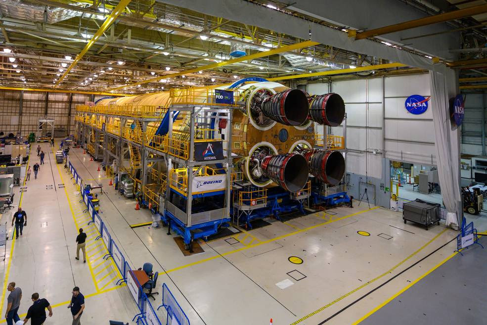 On Nov. 6, engineers and technicians attached the last of four RS-25 engines that will provide the necessary thrust for the SLS rocket to reach space. To complete assembly of the stage, technicians now are attaching the engines to propulsion and avionics systems inside the core stage, which also houses the flight computers that control the rocket during its first eight minutes of flight. NASA will showcase the completed core stage in December.<br />Credits: NASA